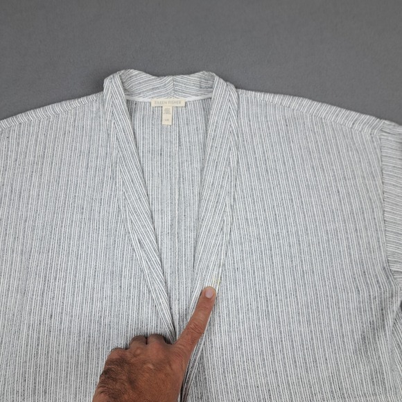 Eileen Fisher Cardigan Womens Large White‎ Black Linen Cotton Open Front Relaxed - Picture 5 of 13